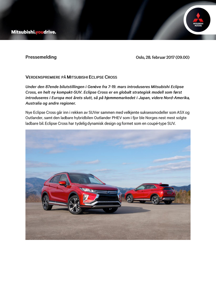 Verdenspremiere på Mitsubishi Eclipse Cross