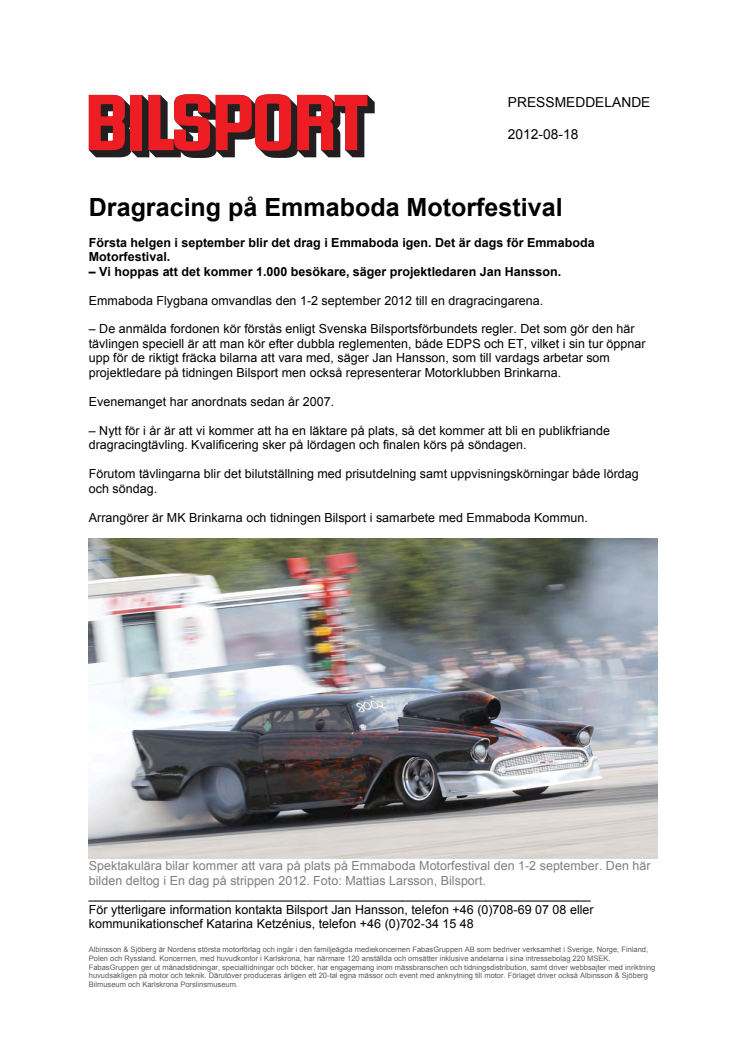 Dragracing på Emmaboda Motorfestival