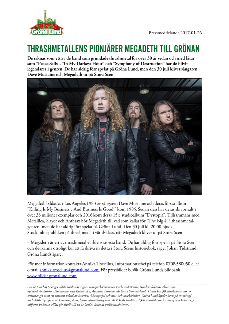 Thrashmetallens pionjärer Megadeth till Grönan