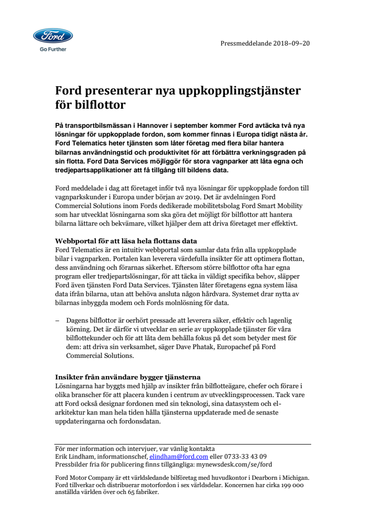 Ford presenterar nya uppkopplingstjänster för bilflottor