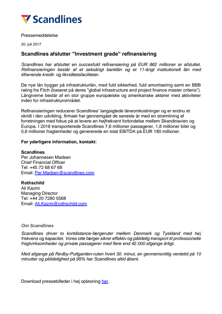 Scandlines afslutter ”Investment grade” refinansiering