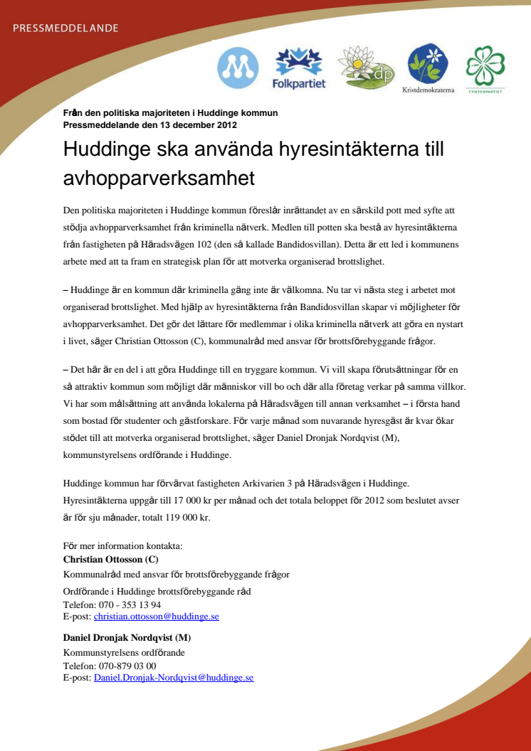 Huddinge ska använda hyresintäkterna till avhopparverksamhet