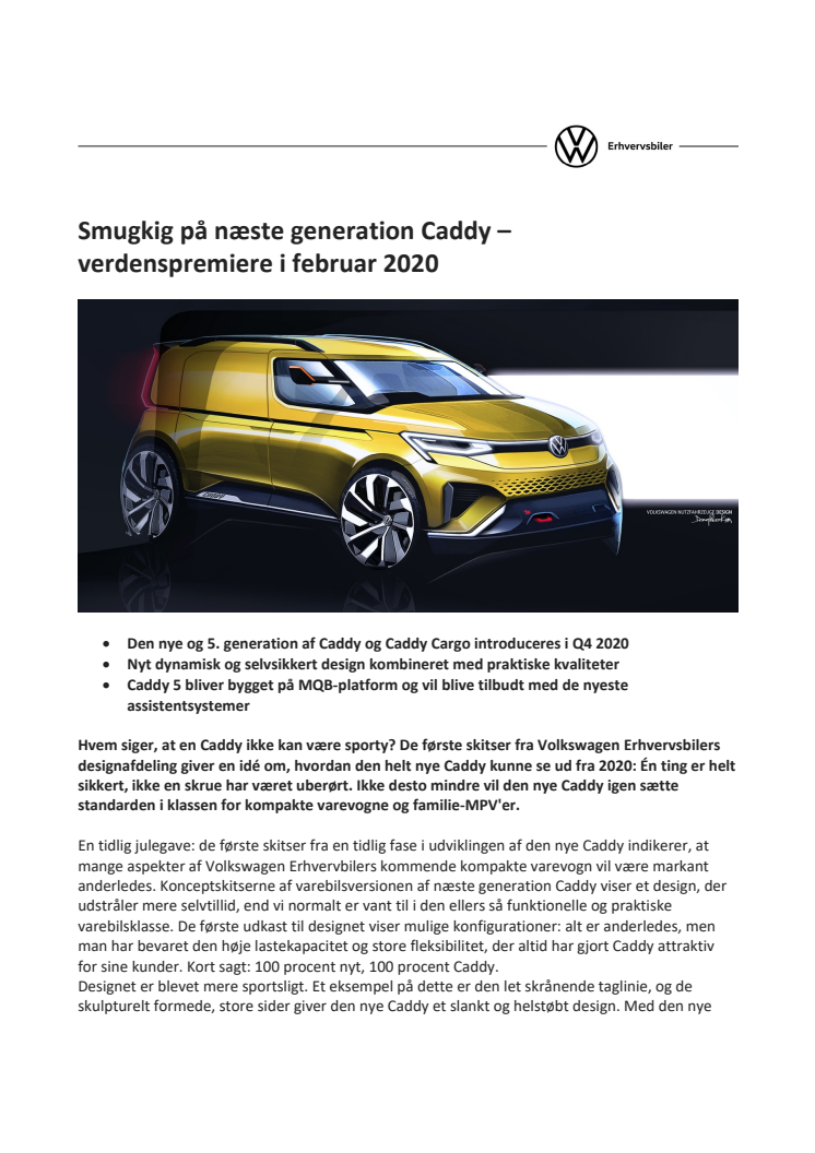  Smugkig på næste generation Caddy –  verdenspremiere i februar 2020