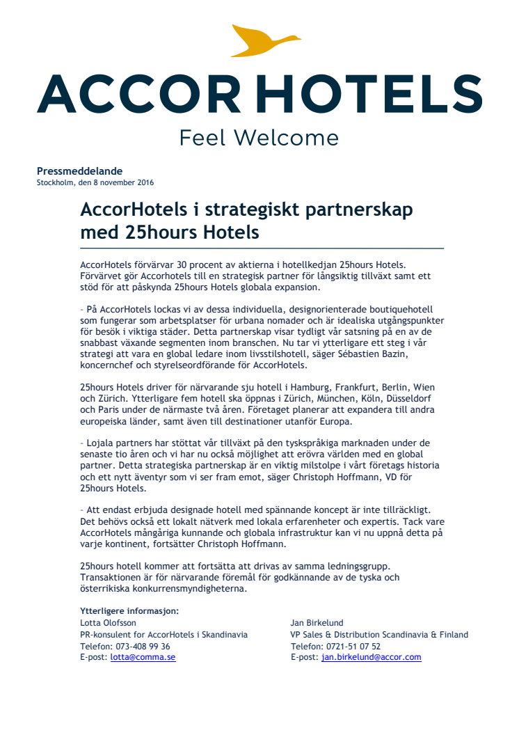 ​AccorHotels i strategiskt partnerskap med 25hours Hotels