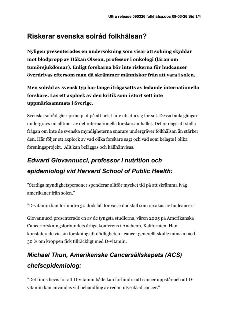 Riskerar svenska solråd folkhälsan?
