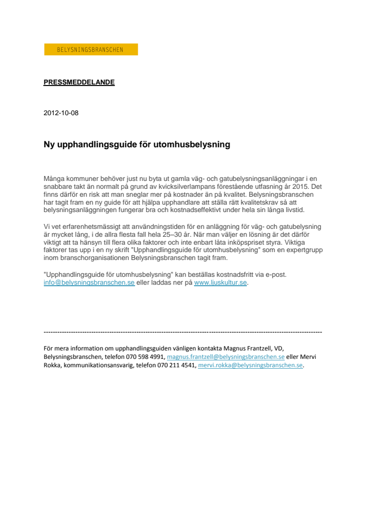 Ny upphandlingsguide för utomhusbelysning