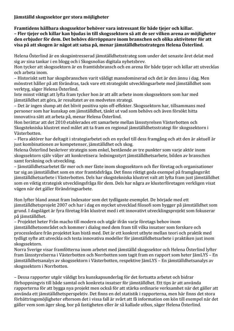 Jämställd skogssektor ger stora möjligheter