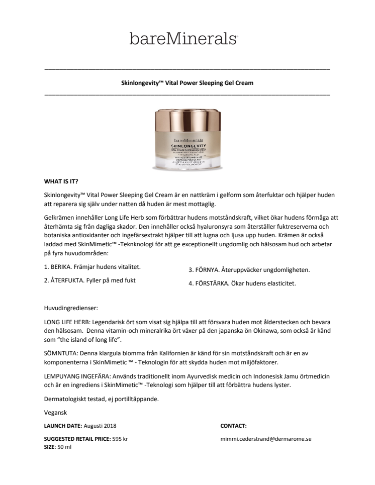 bareMinerals Skinlongevity Vital Power Sleeping Gel Cream