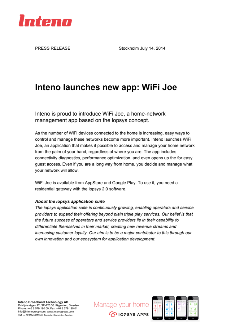 Inteno launches new app: WiFi Joe
