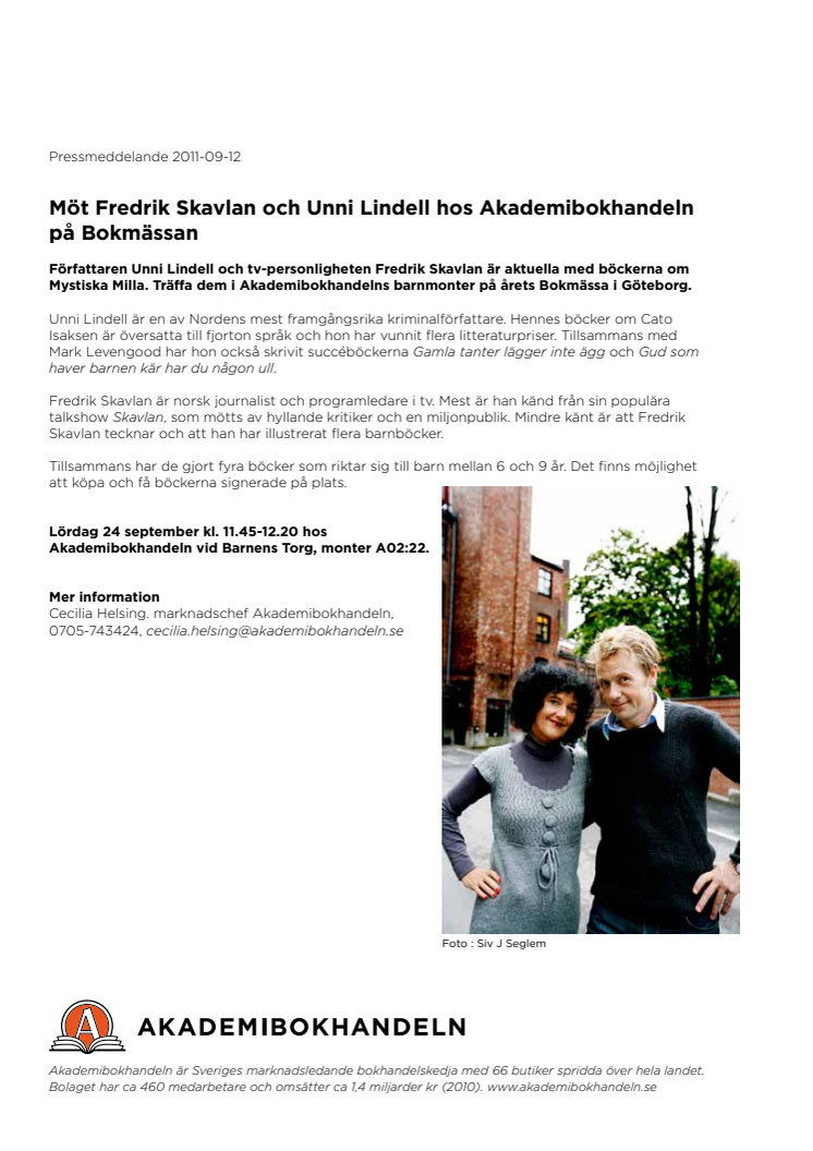 Möt Fredrik Skavlan och Unni Lindell hos Akademibokhandeln på Bokmässan