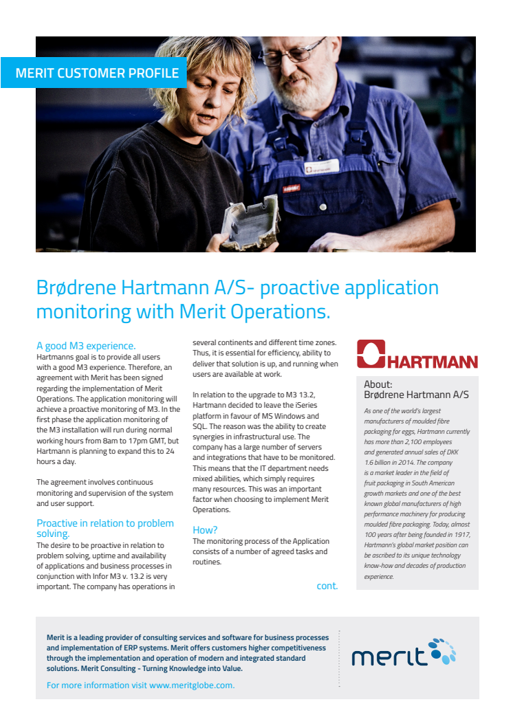 Brødrene Hartmann A/S- proactive application monitoring with Merit Operations.