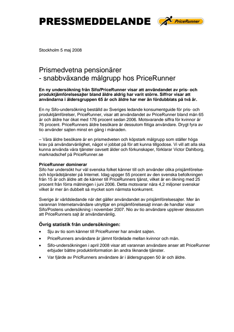 Prismedvetna pensionärer - snabbväxande målgrupp hos PriceRunner