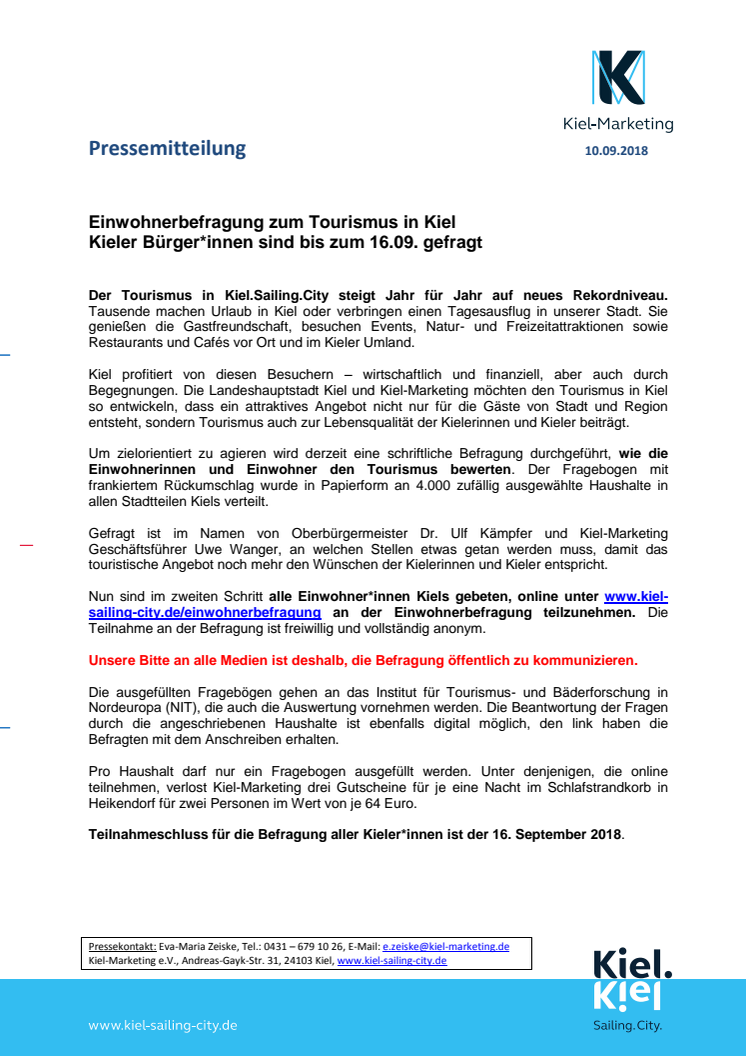 Einwohnerbefragung zum Tourismus in Kiel