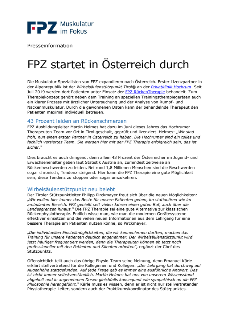 FPZ startet in Österreich durch 