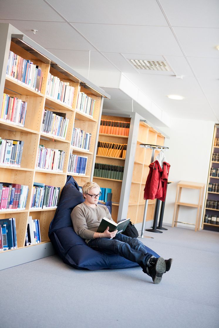 Student i biblioteket