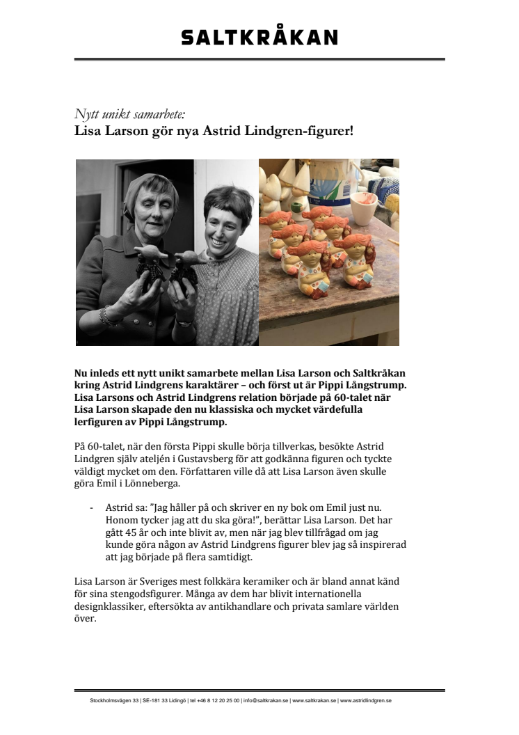 Nytt unikt samarbete: Lisa Larson gör nya Astrid Lindgren-figurer!