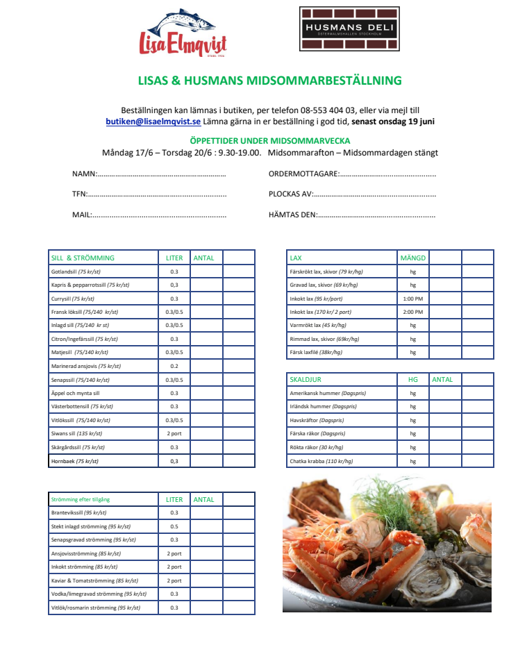 Beställningslista midsommar