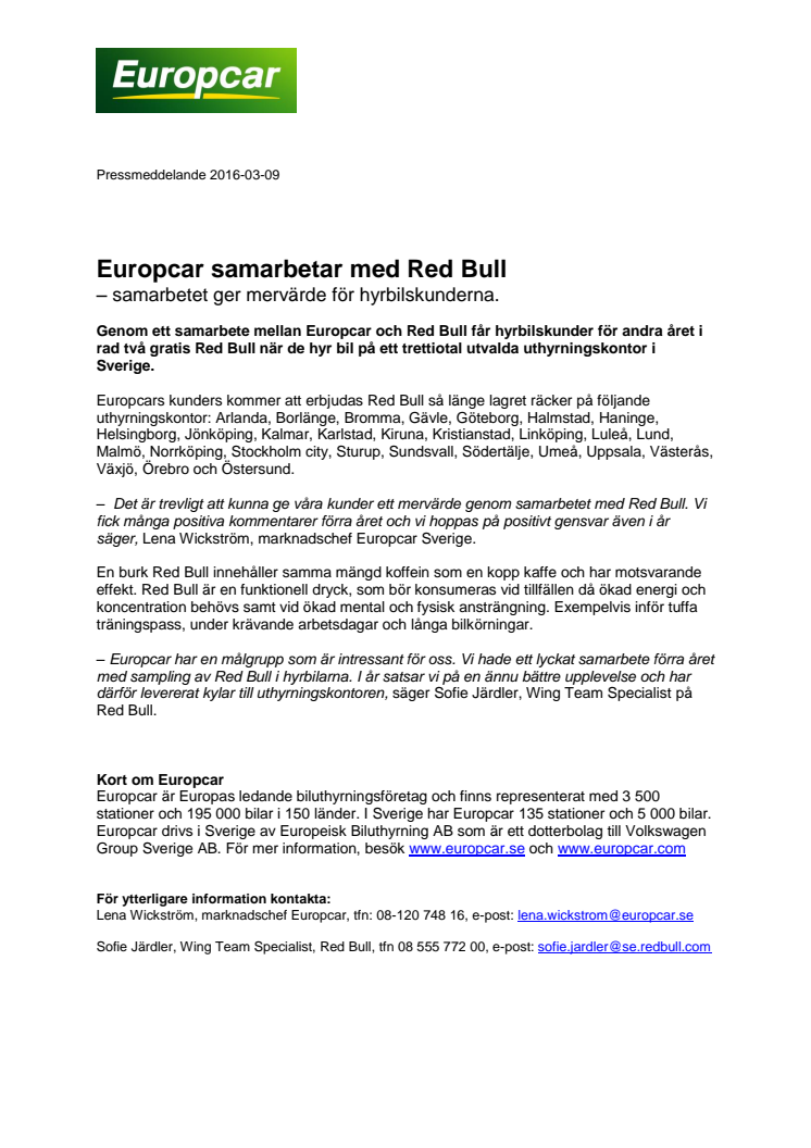 Europcar samarbetar med Red Bull 