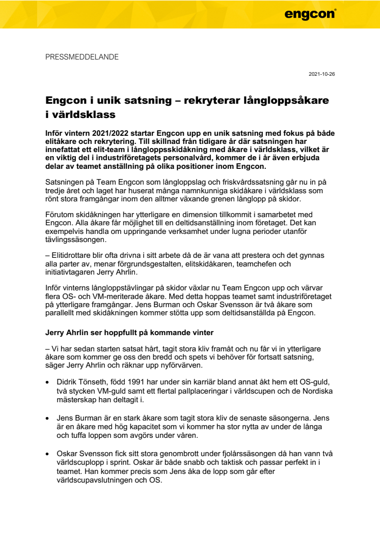 211026_Press_Engcon i unik satsning – rekryterar långloppsåkare i världsklass