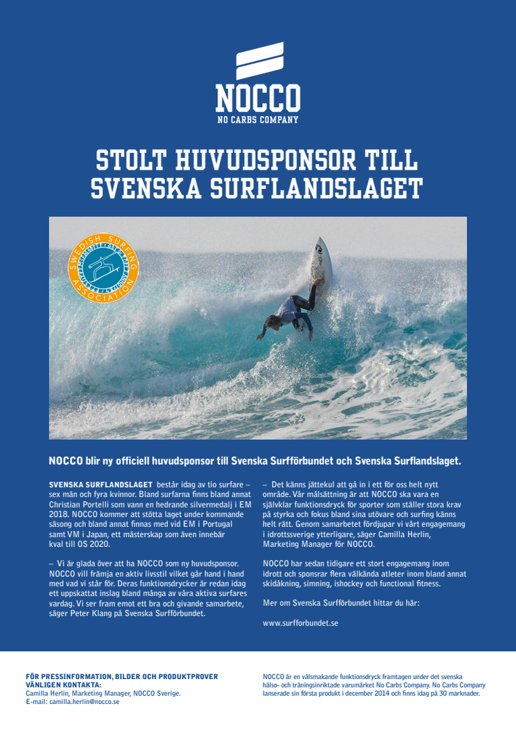 NOCCO stolt huvudsponsor till Svenska Surflandslaget