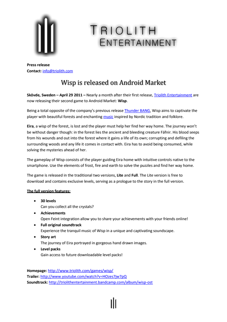 Wisp released on Andorid market