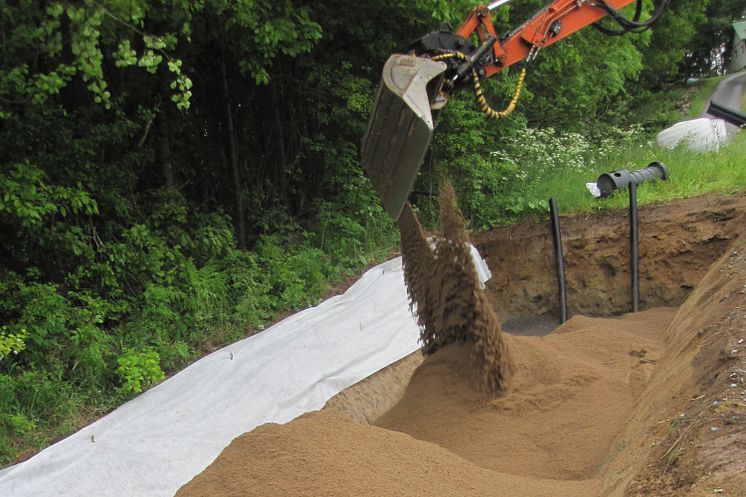 Sand fylls på markbädd