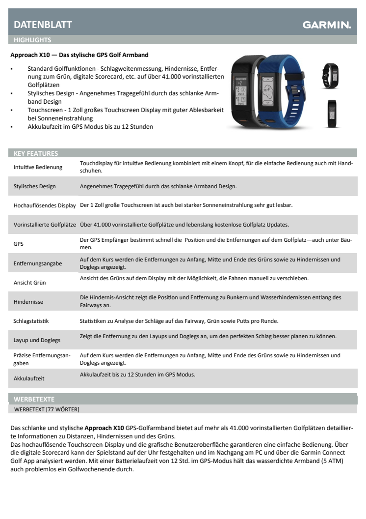 Datenblatt Garmin Approach X10