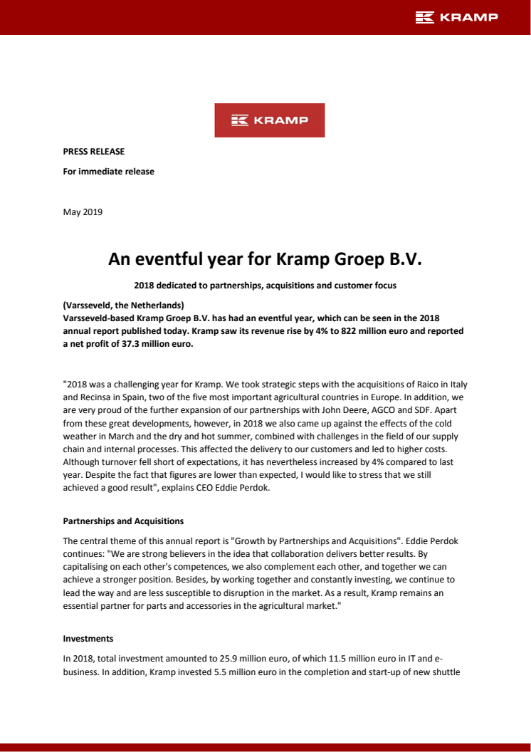 An eventful year for Kramp Groep B.V.