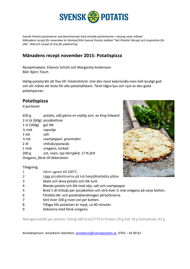 Månadens recept november - Potatispizza