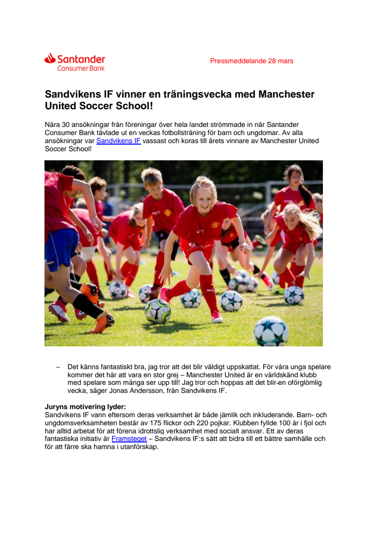 Sandvikens IF vinner en träningsvecka med Manchester United Soccer School!