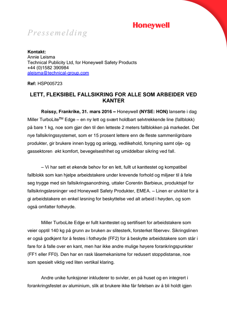 Lett, fleksibel fallsikring for alle som arbeider ved kanter 