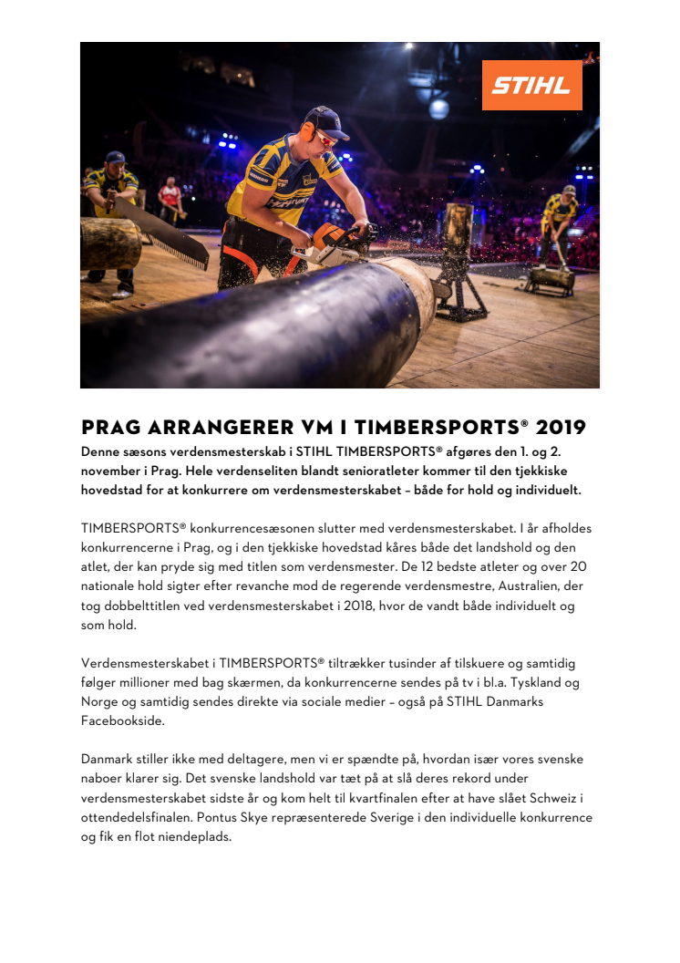 Prag arrangerer VM i TIMBERSPORTS® 2019