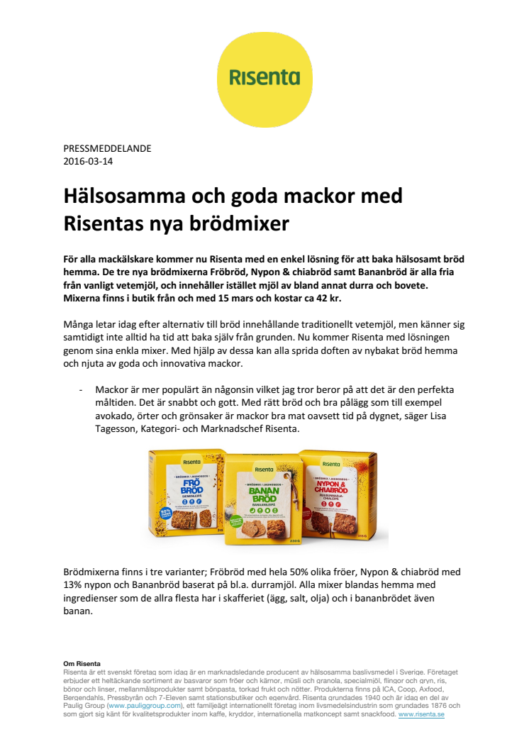 Hälsosamma och goda mackor med Risentas nya brödmixer