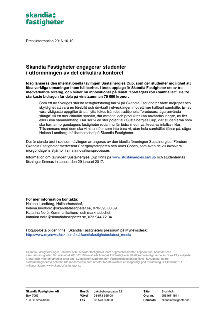 Skandia Fastigheter engagerar studenter i utformningen av det cirkulära kontoret