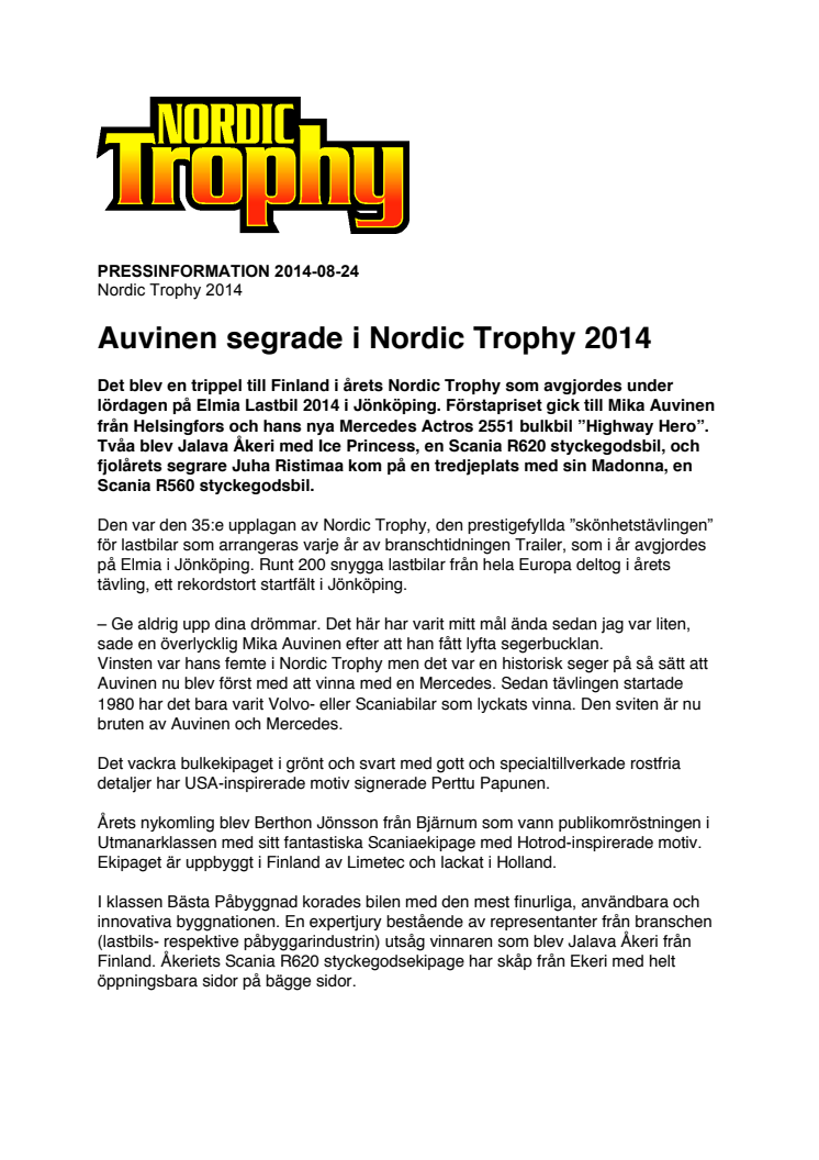Auvinen segrade i Nordic Trophy 2014