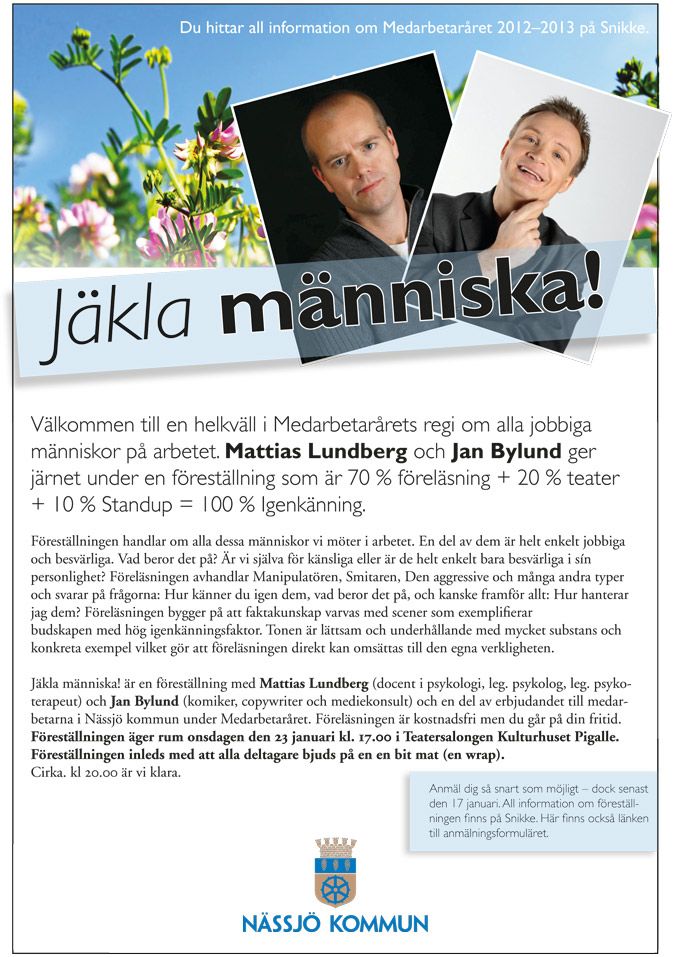 Nässjö Kommuns affisch inför "Jäkla människa" den 23 januari 2013. #psykologi #hrsve