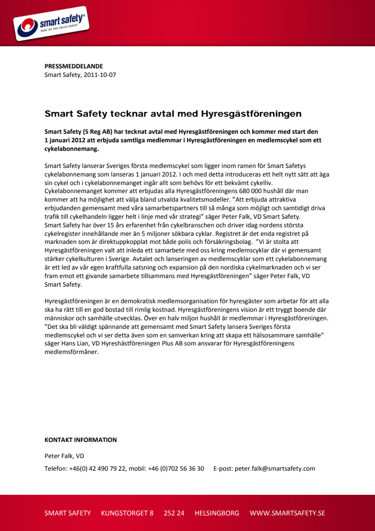 Smart Safety tecknar avtal med Hyresgästföreningen