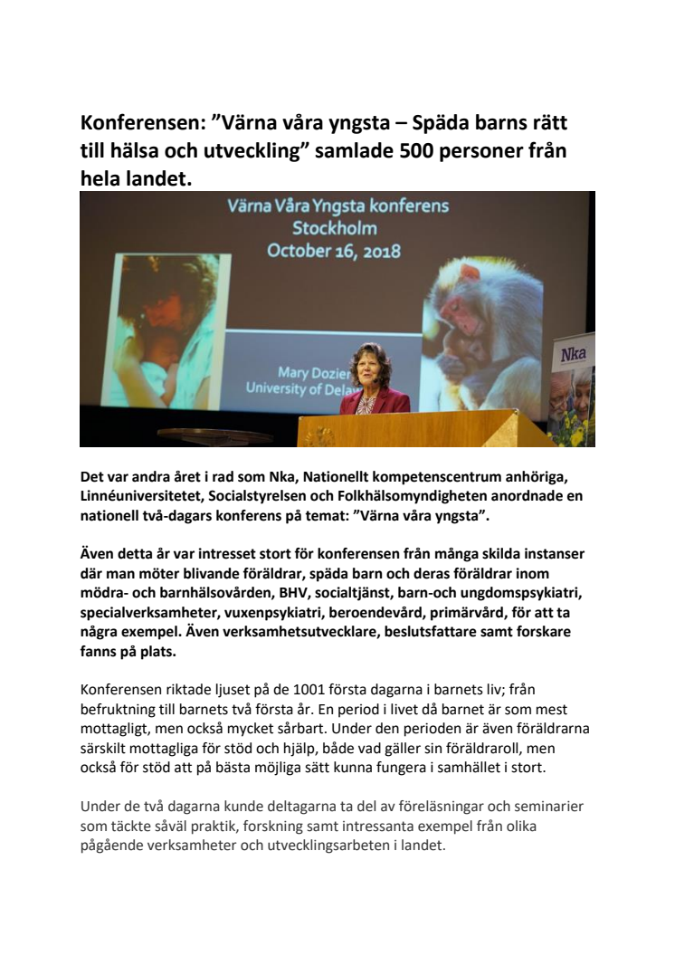 Konferensen: ”Värna våra yngsta – Späda barns rätt till hälsa och utveckling” samlade 500 personer från hela landet