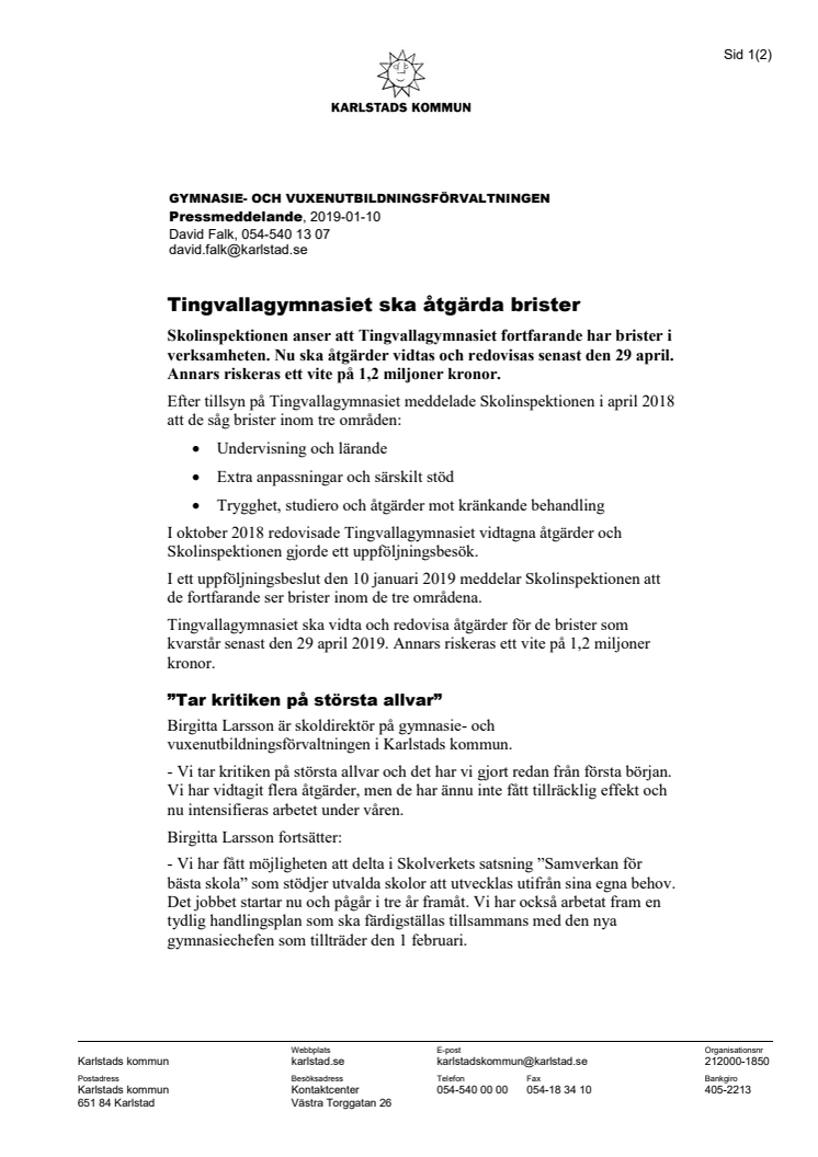 Tingvallagymnasiet ska åtgärda brister