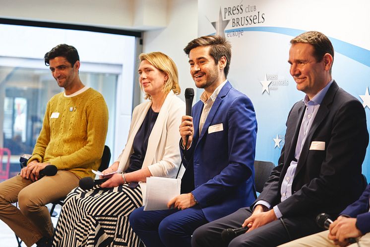 Panagiotis Chatzimichail (Board Member, European Youth Forum), Marie Audren (Director General, HOTREC), João Pinto (Moderator), Alexandre Ricard (CEO Pernod Ricard)