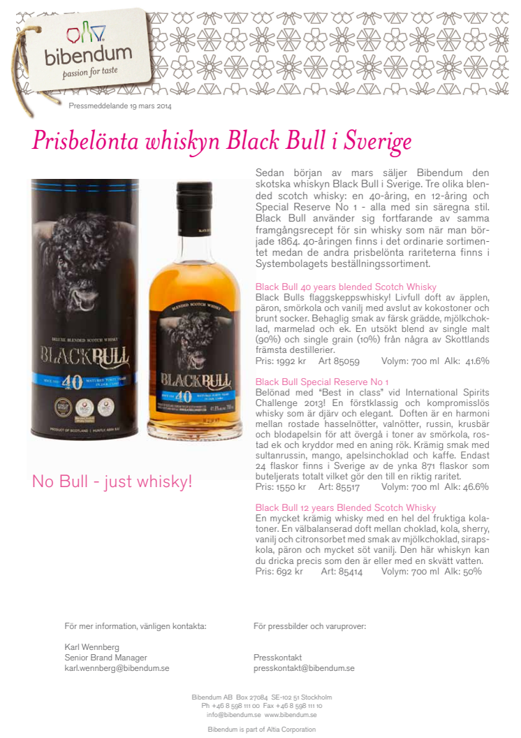 Prisbelönta whiskyn Black Bull i Sverige