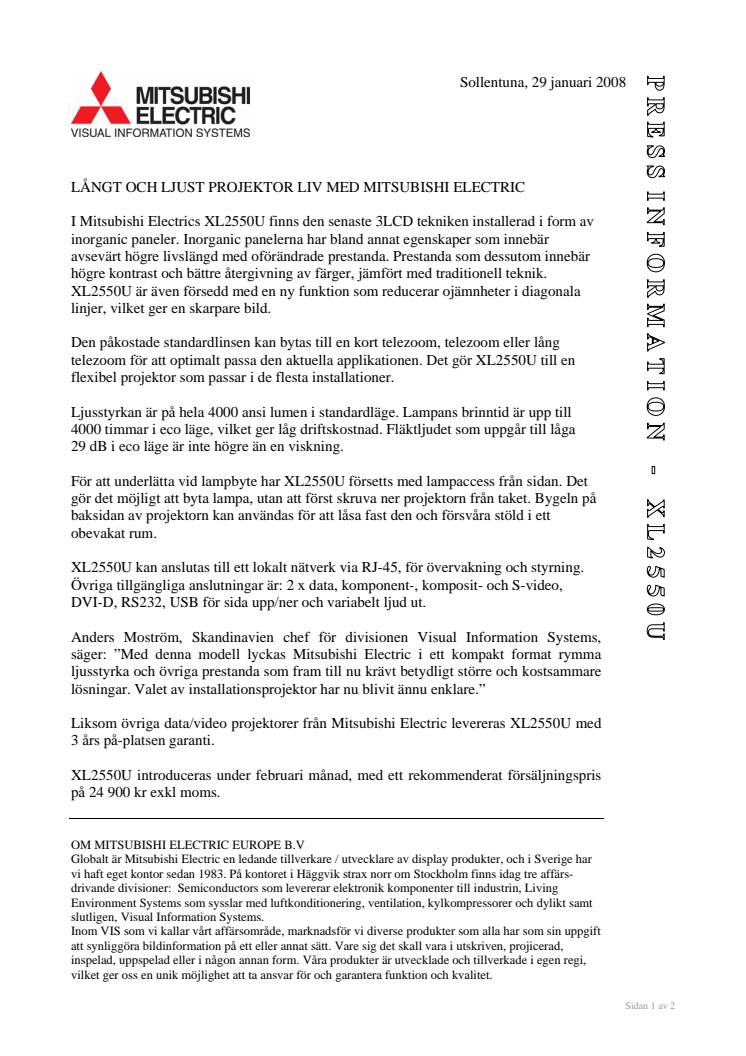 LÅNGT OCH LJUST PROJEKTOR LIV MED MITSUBISHI ELECTRIC
