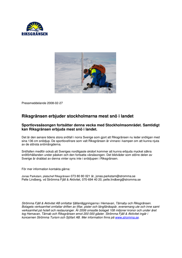 Riksgränsen har mest snö i Sverige
