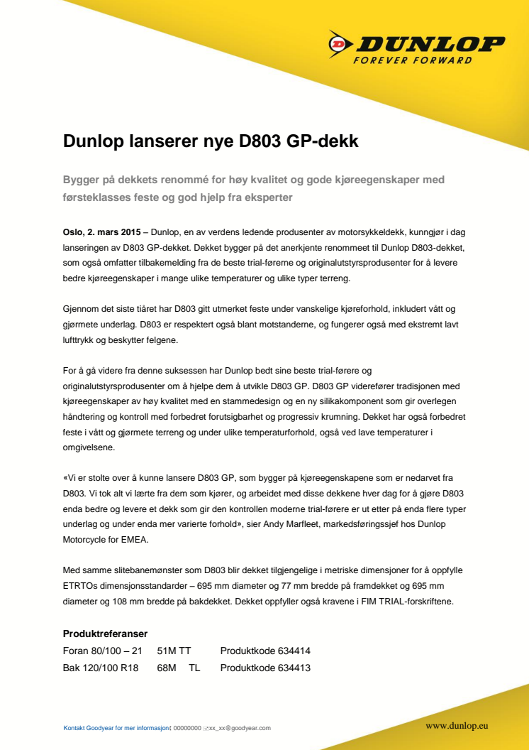 Dunlop lanserer nye D803 GP-dekk 
