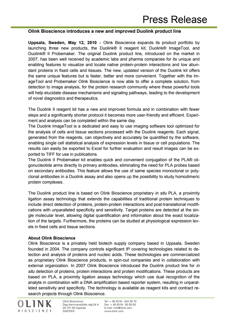 Olink Bioscience introduces a new and improved Duolink product line