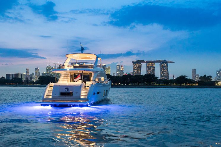 High res image - Princess Motor Yacht Sales - Princess 75 exterior nightime