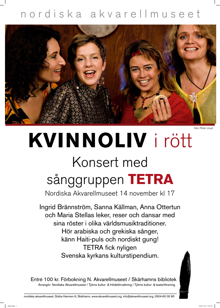 14 november kl. 17 Kvinnoliv i rött-  konsert med sånggruppen TETRA