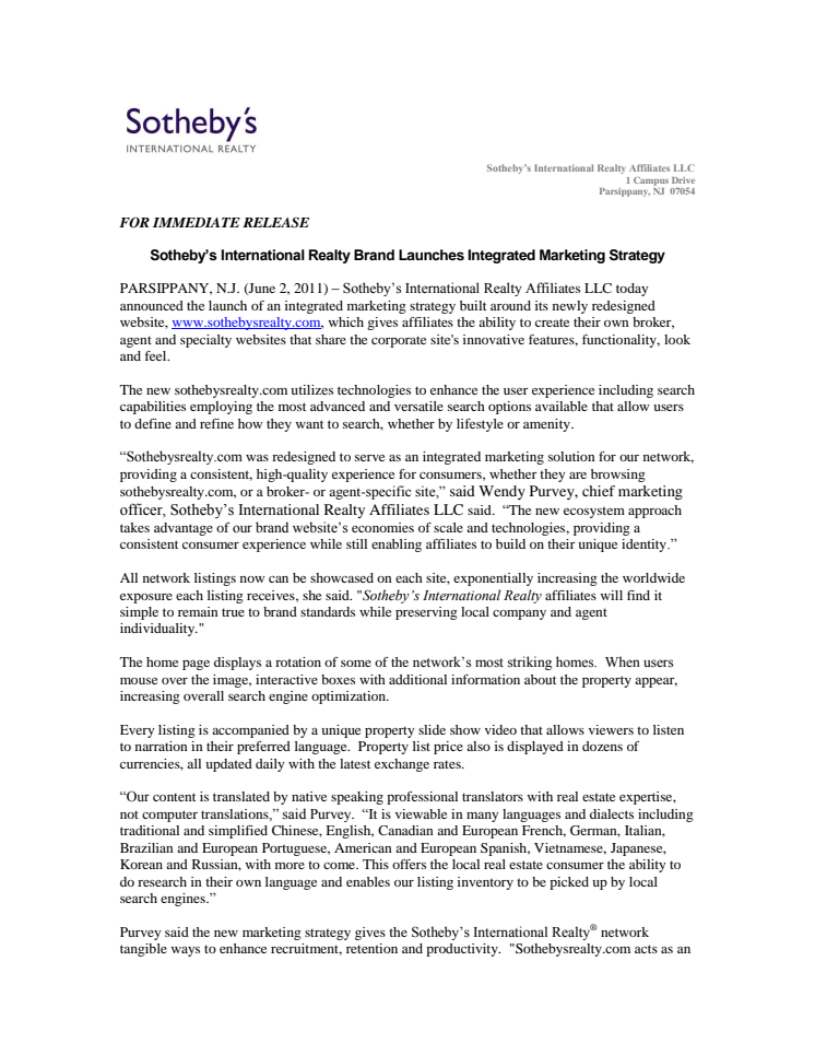 Sotheby’s International Realty Brand Launches Integrated Marketing Strategy