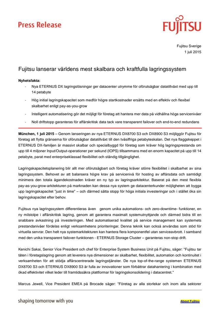 Fujitsu lanserar världens mest skalbara och kraftfulla lagringssystem