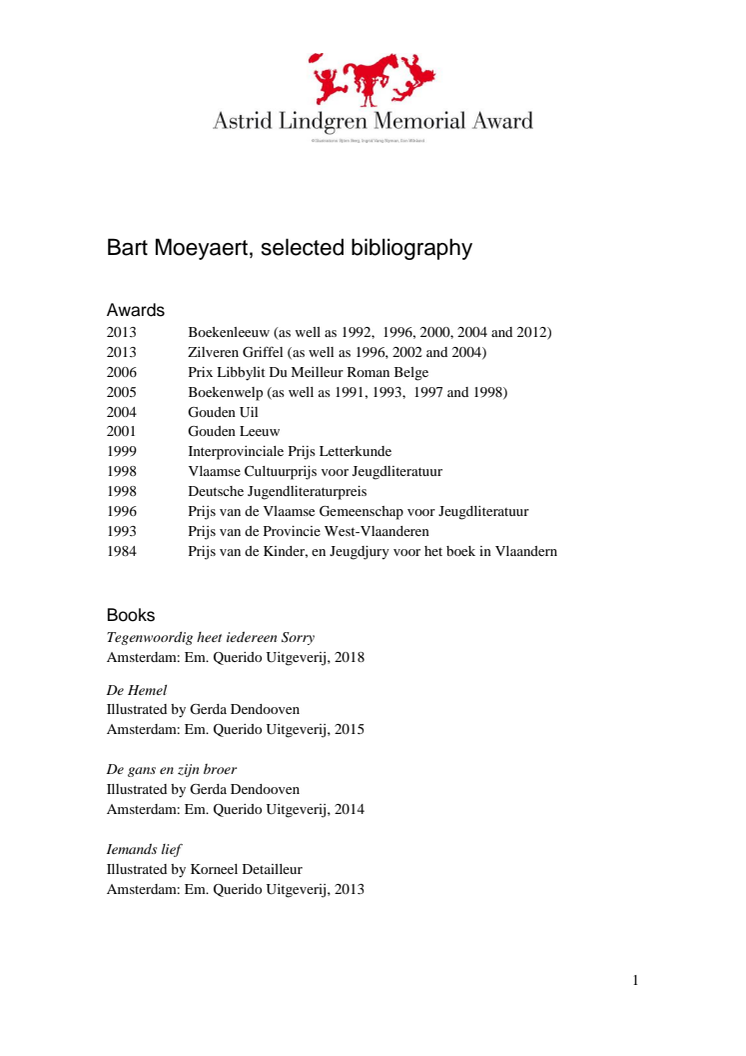 Bibliography Bart Moeyaert 